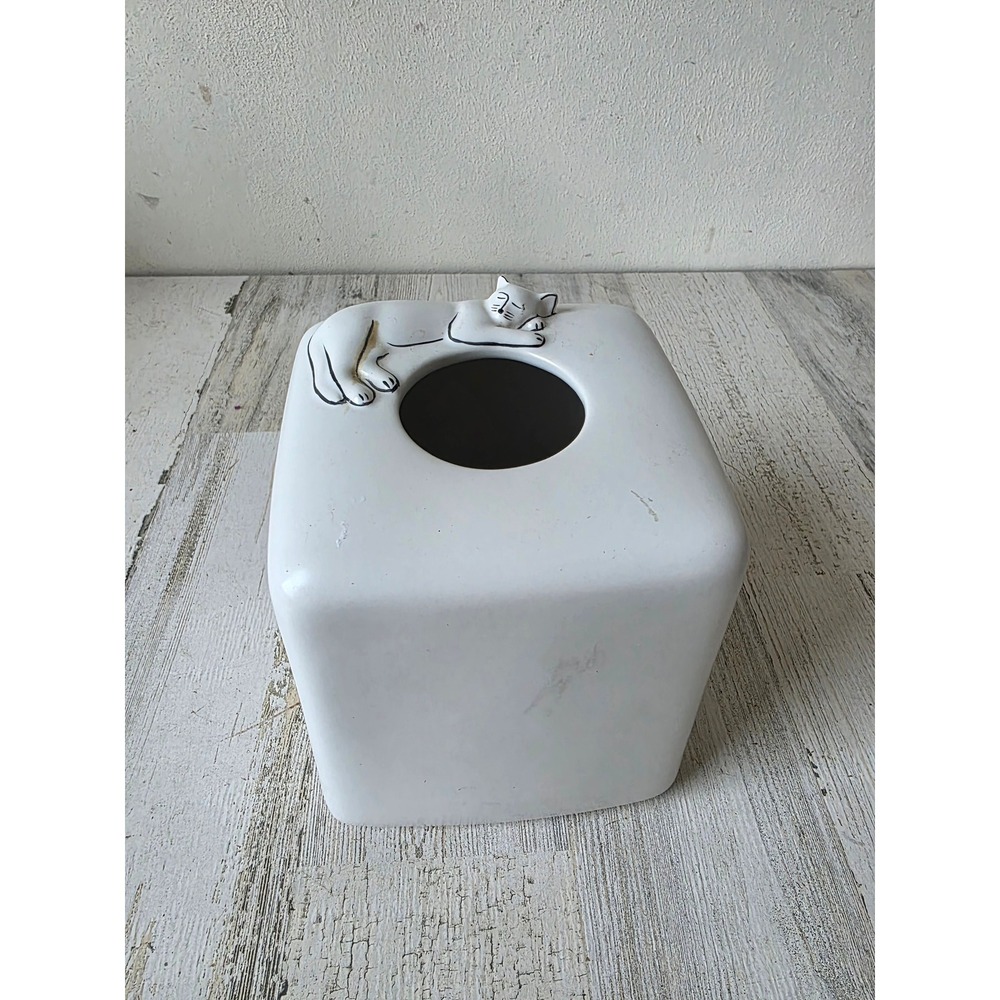 Signature cat tissue ceramic bathroom box cover kitten White decor‎